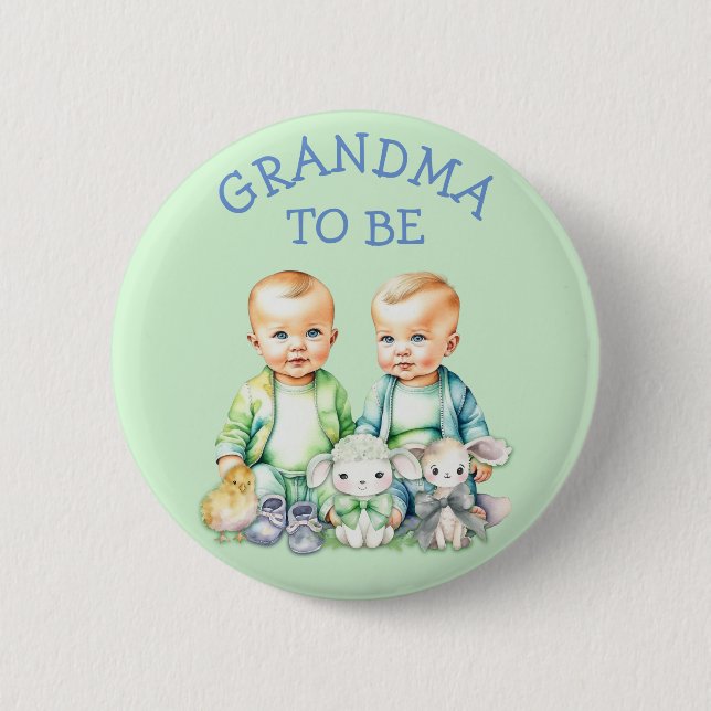 Personlig Grandma to be Twillingar Baby Shower Knapp (Framsida)