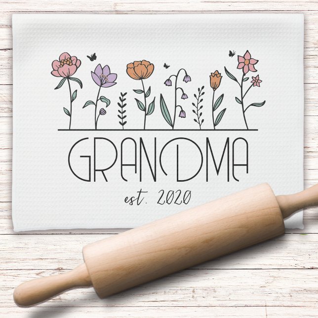 Personlig Grandma Wildblommor Kökshandduk (Skapare uppladdad)
