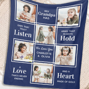 Personlig Grandpa Photo Collage Fleece Blanket