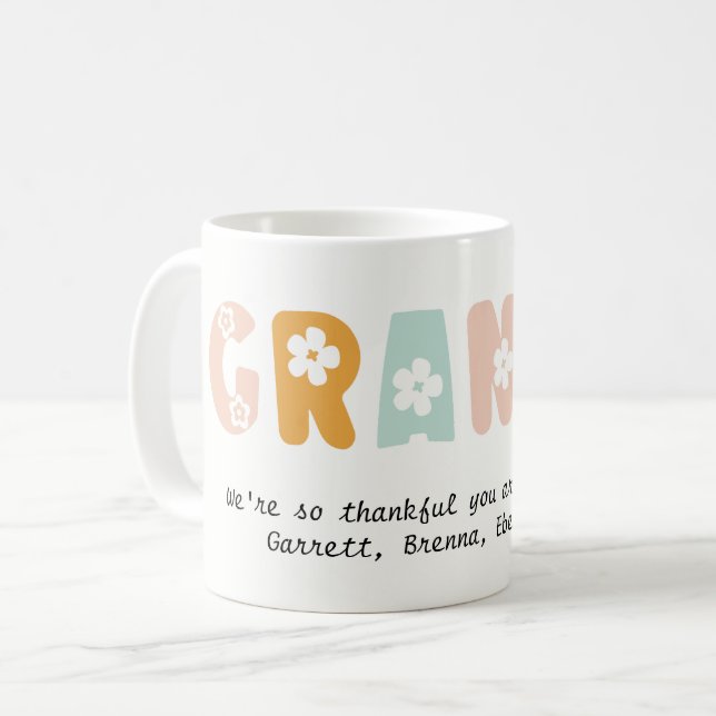 Personlig Granny Blommigt Pastel Färg Grandma Kaffemugg (Framsida vänster)