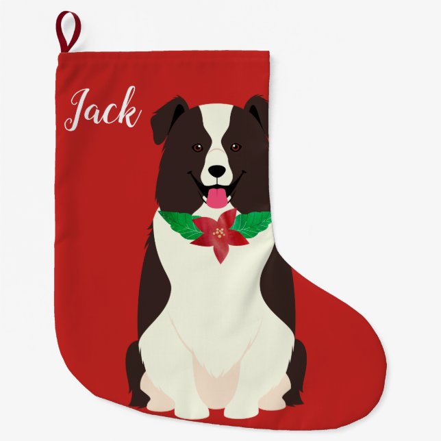 Personlig Gräns Collie Stor Julstrumpa (Framsidan)