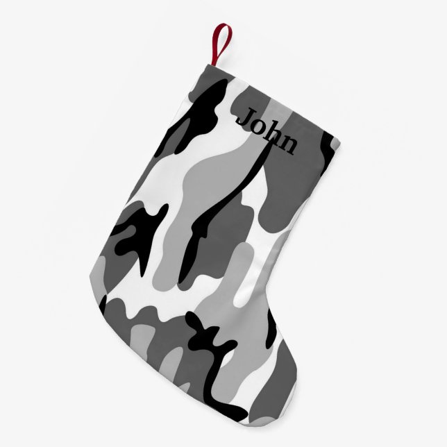 Personlig Grått & Black Camo-julklapp Liten Julstrumpa (Framsidan (Hängande))