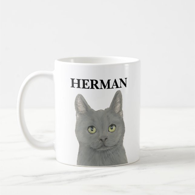 Personlig Grått Chartreuse Cat Kaffemugg (Vänster)
