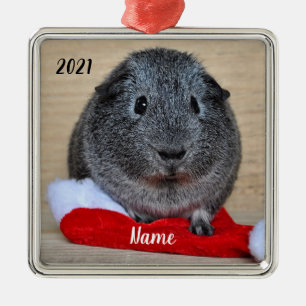 Personlig Grått Guinea Gris Santa Hat Julgransprydnad Metall