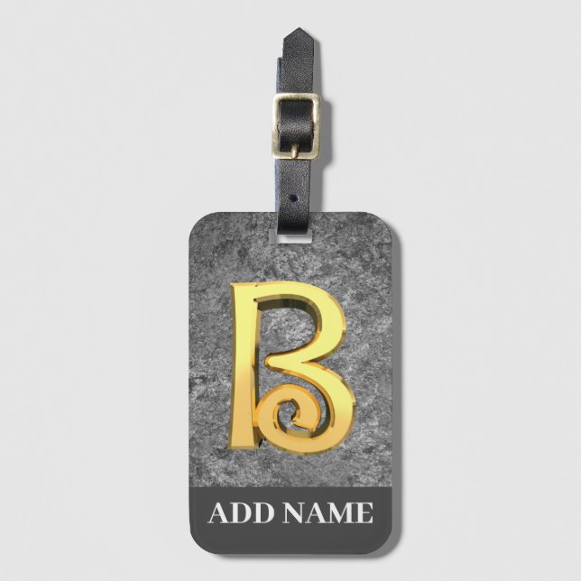 Personlig Grått & Guld Monogram Brev B Bagagebricka (Framsida vertikal)