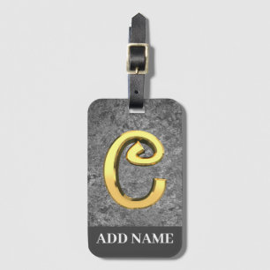 Personlig Grått & Guld Monogram Brev C Bagagebricka