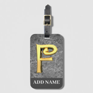 Personlig Grått & Guld Monogram Brev F Bagagebricka