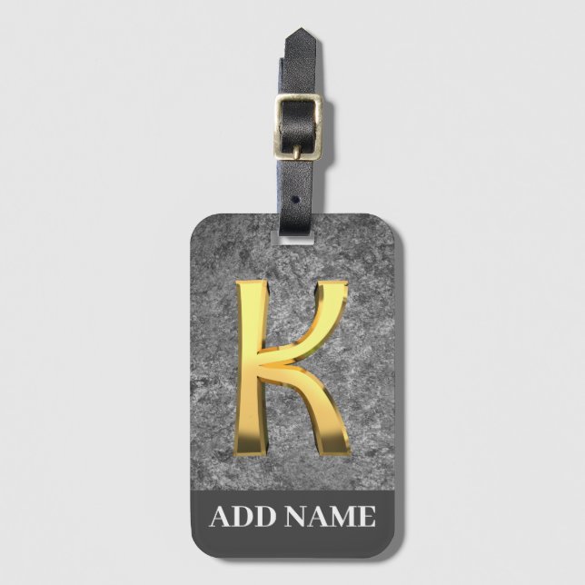Personlig Grått & Guld Monogram Brev K Bagagebricka (Framsida vertikal)