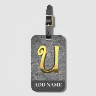 Personlig Grått & Guld Monogram Brev U Bagagebricka
