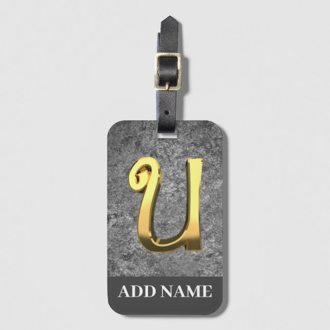 Personlig Grått & Guld Monogram Brev U Bagagebricka (Framsida vertikal)