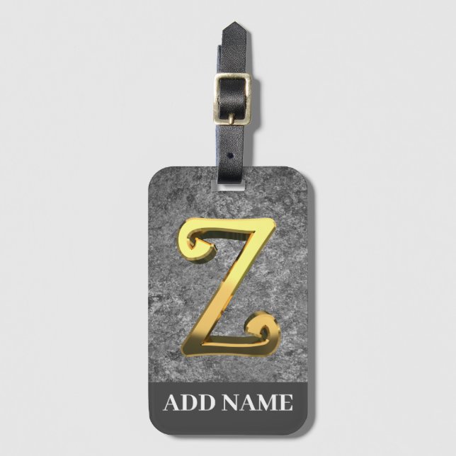 Personlig Grått & Guld Monogram Brev Z Bagagebricka (Framsida vertikal)