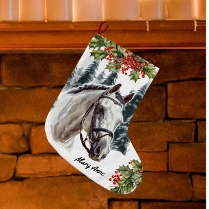 Personlig Grått Horse Jul Stock Stor Julstrumpa