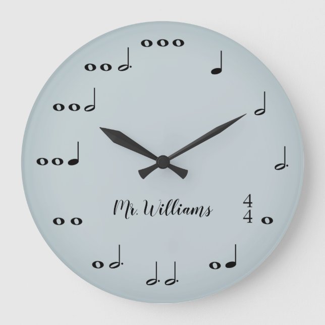 Personlig Grått Musik noter Round Clock Stor Klocka (Framsida)