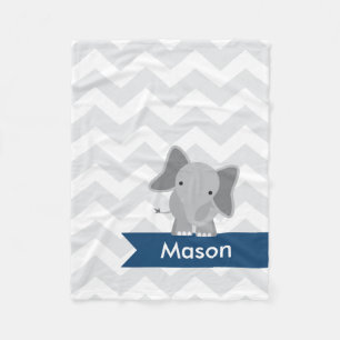 Personlig Grått Navy Blue Chevron Elephant Fleecefilt