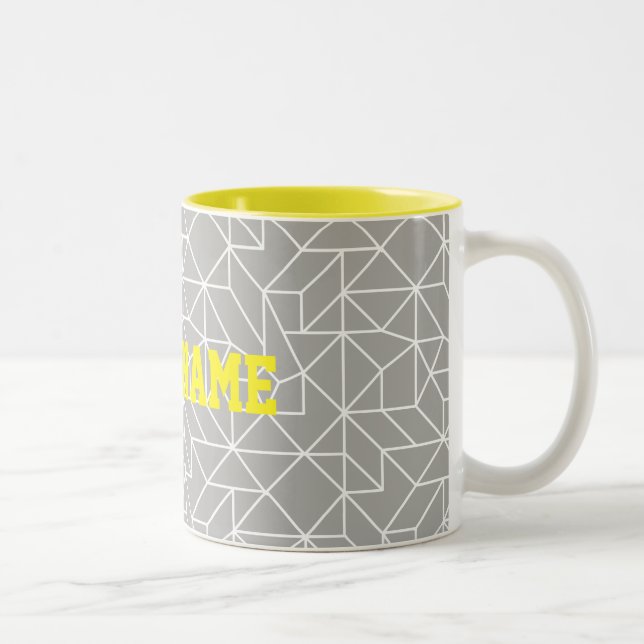 Personlig Grått och Gult Geometric Mugg (Höger)
