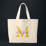 Personlig grått och gult monogram tote bags jumbo tygkasse<br><div class="desc">Personlig namn grått och gult monogram till logotypen för säckssäckar med monogrammat brev initialer. Cute vintage förespråkar en presentidé för bruden som ska vara och brudar som ska närma sig varandra; blomflickor, maid of honor, hedersbete, budens mamma, mor i brudgummen och brudgummar i bröllop, möhippa, förlovning osv. Stora stora storleka...</div>