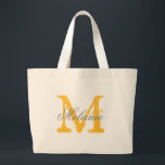 Personlig grått och gult monogram tote bags jumbo tygkasse<br><div class="desc">Personlig namn grått och gult monogram till logotypen för säckssäckar med monogrammat brev initialer. Cute vintage förespråkar en presentidé för bruden som ska vara och brudar som ska närma sig varandra; blomflickor, maid of honor, hedersbete, budens mamma, mor i brudgummen och brudgummar i bröllop, möhippa, förlovning osv. Stora stora storleka...</div>