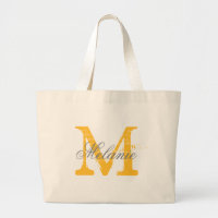 Personlig grått och gult monogram tote bags