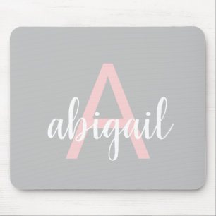 Personlig Grått Rosa Monogram Modern Namn Musmatta