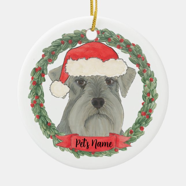 Personlig Grått Silver Schnauzer Julgransprydnad Keramik (Framsidan)