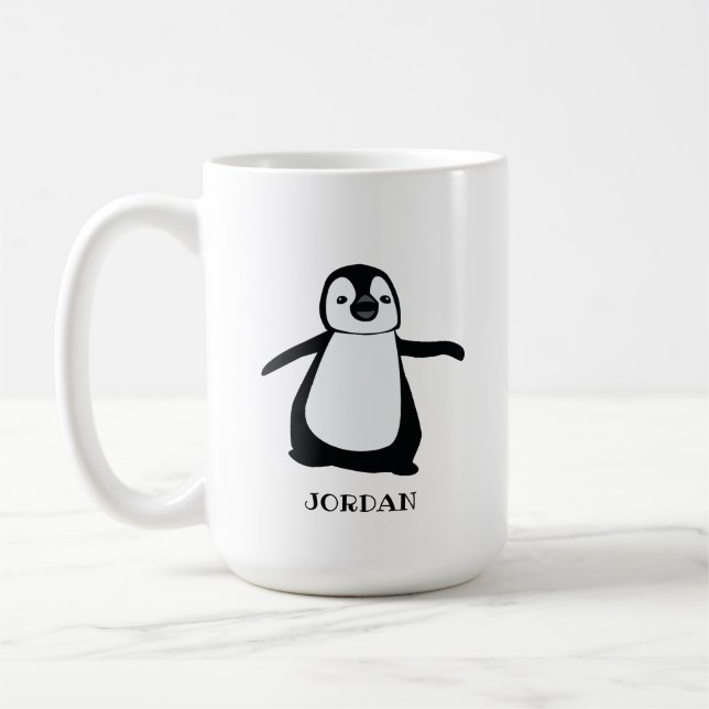 Personlig grått söt penguin illustration baby kaffemugg (Vänster)