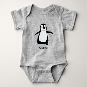 Personlig grått söt penguin illustration baby t shirt