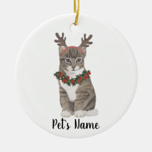 Personlig Grått Tabby katt Holly Wandeans & Antler Julgransprydnad Keramik