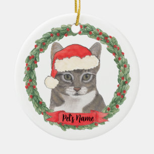 Personlig Grått Tabby katt Julgransprydnad Keramik