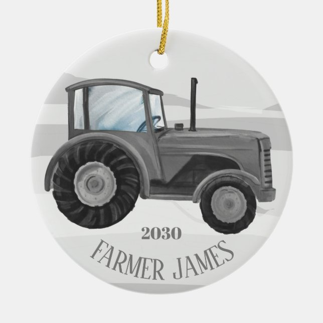 Personlig Grått Tractor jul jul Ornament (Framsidan)