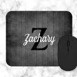 Personlig Grått Vintage Streck Retro Monogram<br><div class="desc">Den här designen har en vintage mönster av svart streck på kol-grått-bakgrund. Anpassa den med ditt monogram som första tecken i svart och ditt namn i ett vitt reflektorskript.</div>