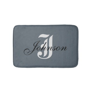 Personlig Grått Vit Elegant Monogram Badrumsmatta
