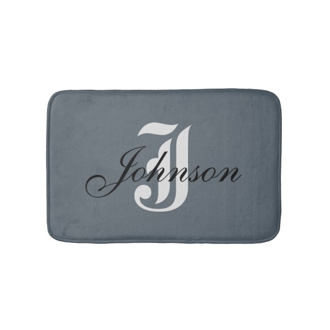 Personlig Grått Vit Elegant Monogram Badrumsmatta (Framsidan)