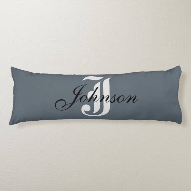 Personlig Grått Vit Elegant Monogram Kroppskudde (Framsidan)