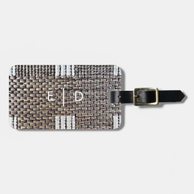 Personlig Grått & White Faux Burlap Bagagebricka (Horisontell Framsida)