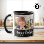 Personlig Grattis på födelsedagen 3 Photo Collage  Mugg<br><div class="desc">Tittar du en minnesvärd födelsedagspresent? Vår Personlig Grattis på födelsedagen 3 Photo Collage Black Mugg är perfektens val. Med det här mångsidiga mugg kan du visa tre speciella foton och skapa en keepsak som kommer att uppskattas i flera år för komen. Överraska din älskade med den här eleganten och den...</div>
