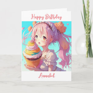 Personlig Grattis på födelsedagen Anime Girl Cuptå Kort
