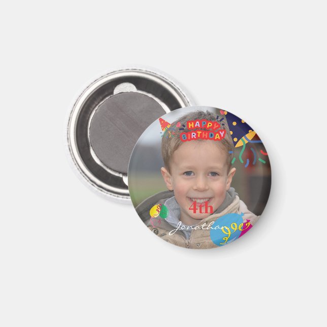 Personlig Grattis på födelsedagen fotorunda magnet (Front/Back)