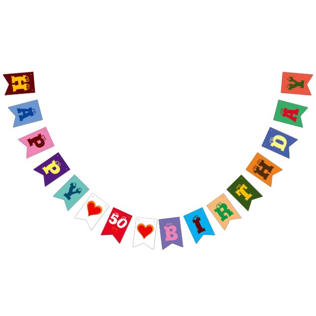 Personlig GRATTIS PÅ FÖDELSEDAGEN HEARTS + din åld Vimplar (Alla)