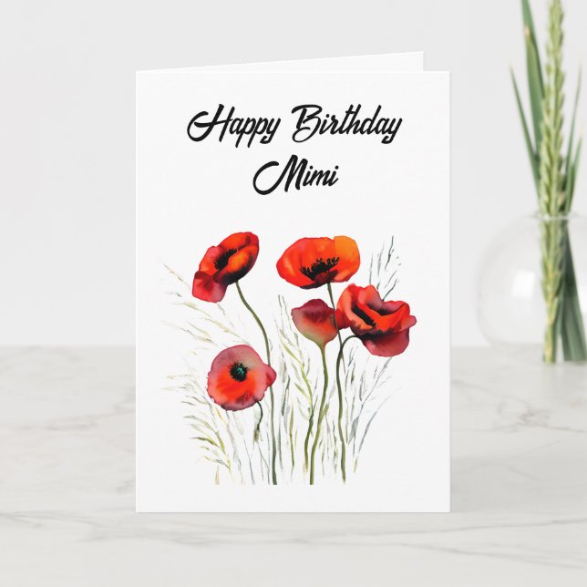 Personlig Grattis på födelsedagen Mimi Söt Poppies Kort (Framsida)