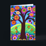 Personlig Grattis på födelsedagen Sister Kort<br><div class="desc">Syster Birthday Card. Färgfull vismisk grafik. Träd i gult,  vitt,  blått och lila blommor och löv. AI-genererad konst. generativektent innehåll</div>