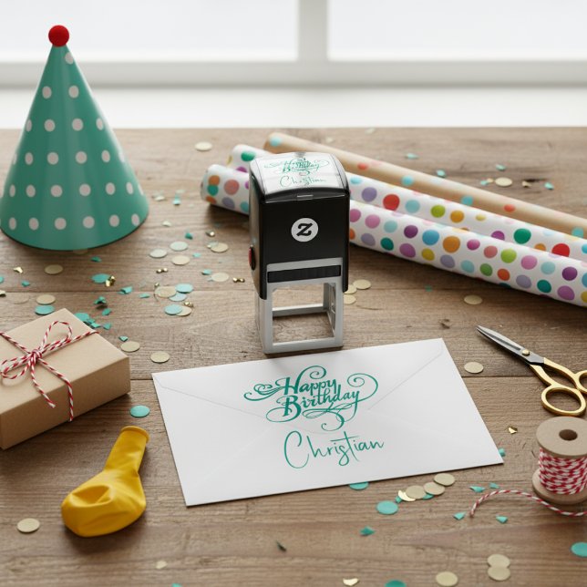 Personlig Grattis på födelsedagen självbränande Fr Självfärgande Stämpel (Personalized Happy Birthday Self-Inking Stamp)