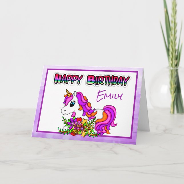 Personlig Grattis på födelsedagen Unicorn Girl Kort (Framsida)