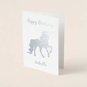 Personlig Grattis på födelsedagen Unicorn Silver Folierat Kort