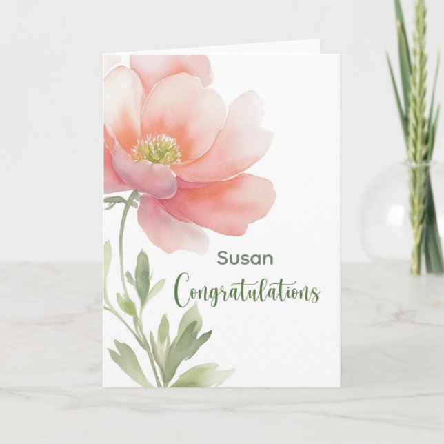 Personlig Grattis Vattenfärg Blomma Kort (Framsida)
