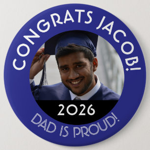 Personlig Gratulerar Grad Photo Pappa Proud Blue Knapp