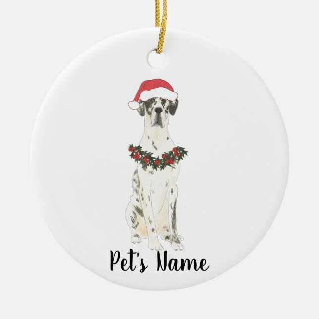 Personlig Great dane (Harlequin) Julgransprydnad Keramik (Framsidan)