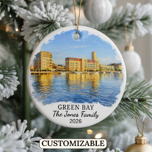 Personlig Green Bay-ornament, Anpassad Wisconsin Julgransprydnad Keramik