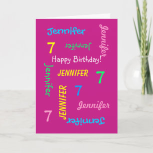 Personlig Greeting Card Namn, 7:e Birthday Rosa Kort