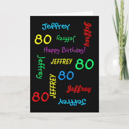 Personlig Greeting Card, svart, 80:e födelsedag Kort