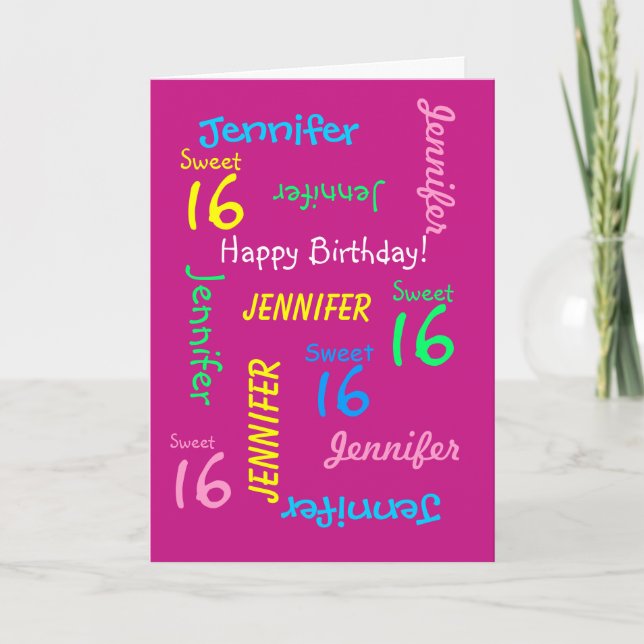 Personlig Greeting Card, "Sweet 16" Kort (Framsida)